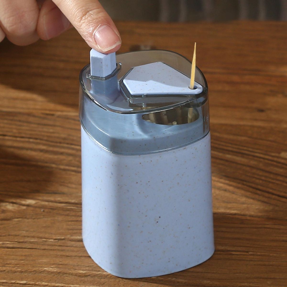 Toothpick Storage Box Automatic Ejector Toothpick Dispenser Blue