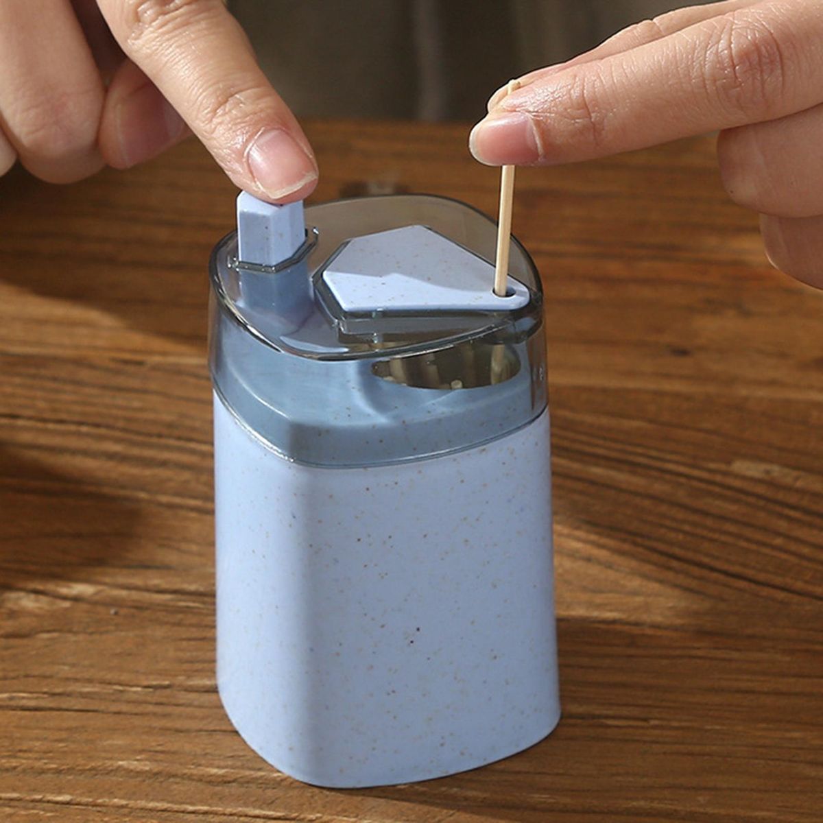 Toothpick Storage Box Automatic Ejector Toothpick Dispenser Blue