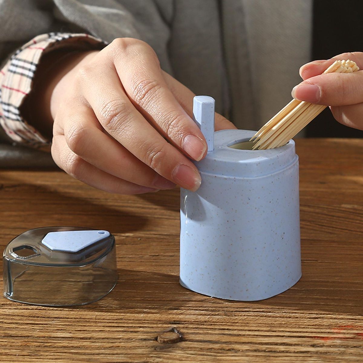 Toothpick Storage Box Automatic Ejector Toothpick Dispenser Blue