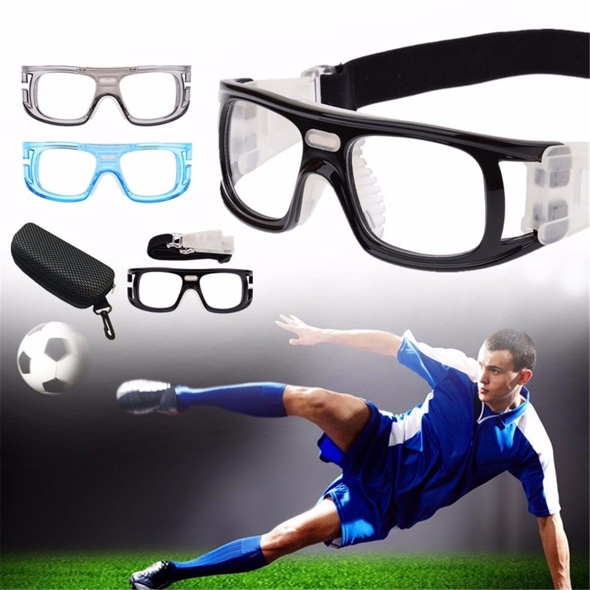 Basketball Soccer Sports Protective Eyewear Eye Safety Glasses With Case Grey Ash