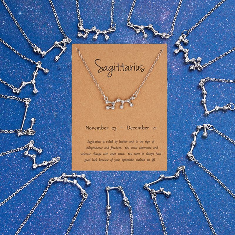 Twelve Constellations, Star Sky, Diamond Necklace, Silver Aries
