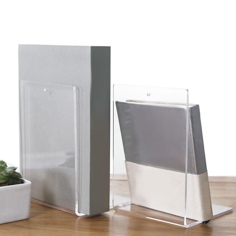 2Pcs Transparent Acrylic Desk Book Shelf Bookend Stationery