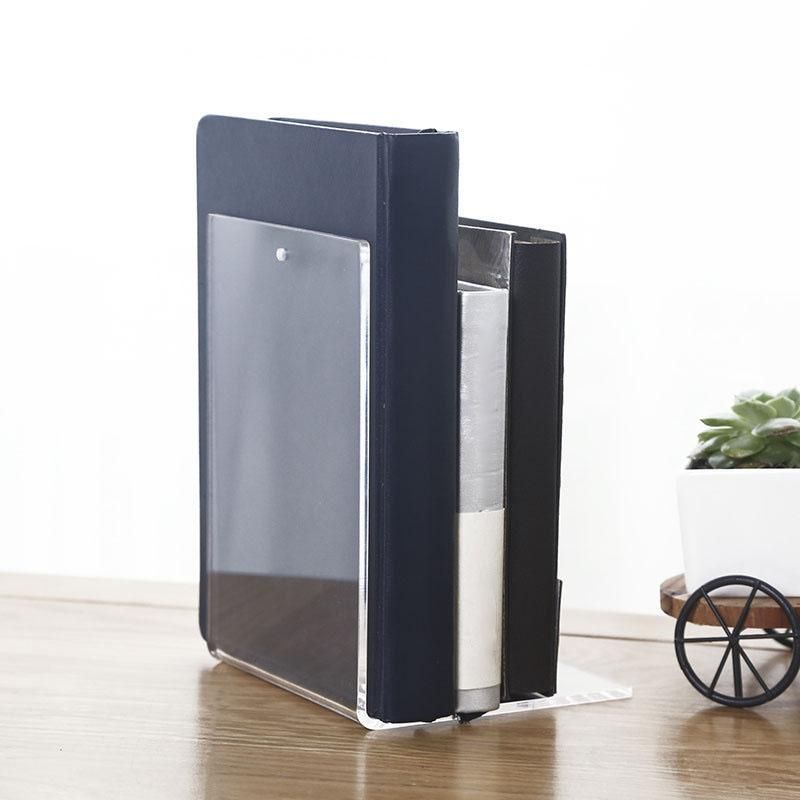 2Pcs Transparent Acrylic Desk Book Shelf Bookend Stationery