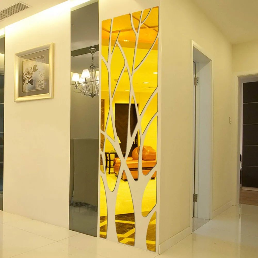 Big Tree Adhesive Acrylic Mirror Wall Sticker Gold