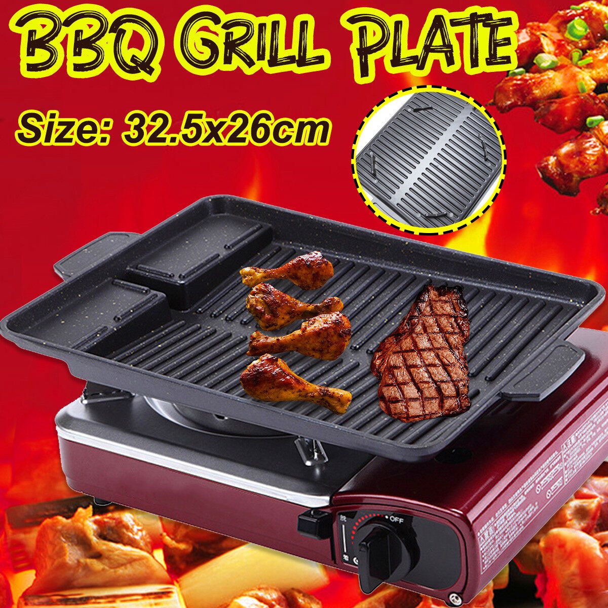Portable Korean BBQ Grill Plate Maifan Coating Barbecue Dish Non-stick Pan Plate For Outdoor Camping