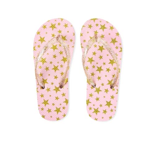 Girls Glitters Star Flip Flops - Pink And Gold