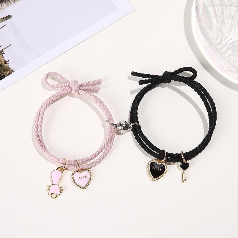 Cartoon Magnetic Couple Bracelets with Cat Love Heart