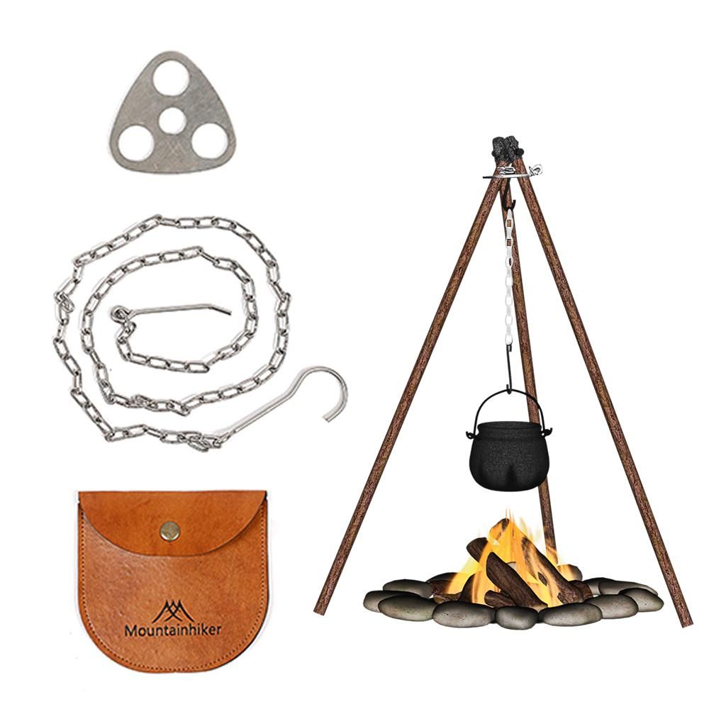 Outdoor Camping Picnic Camping Rack Hanger Pot Bracket 3-Holes Campfire Firewood Triangular Buckle Stainless Steel Pot Hanger