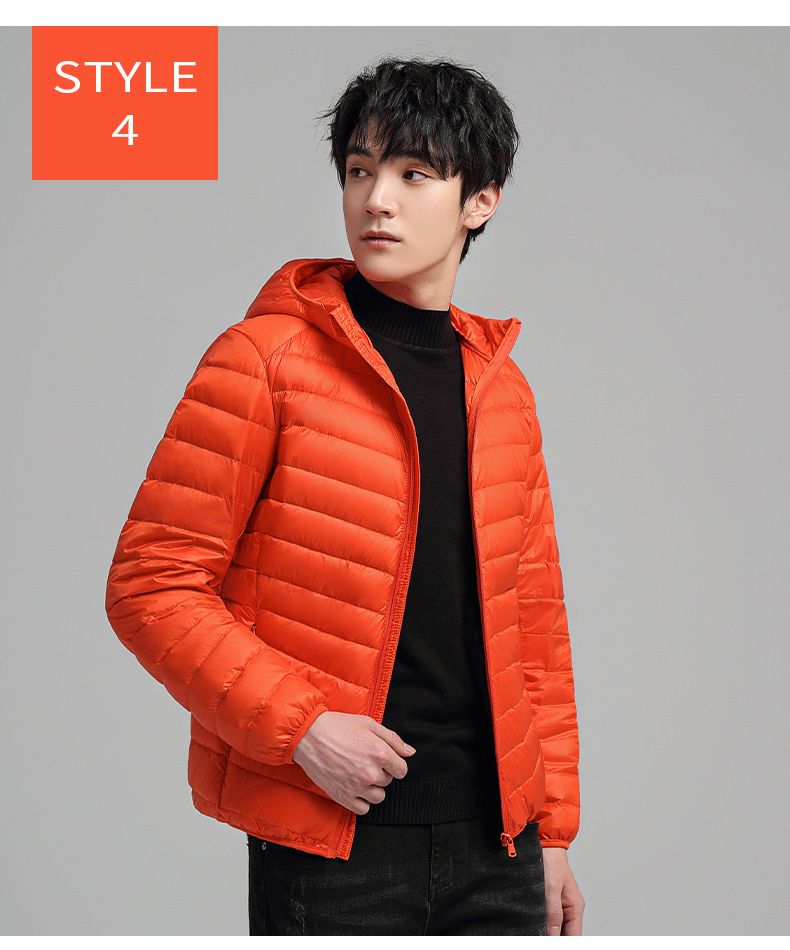 Hooded Down Jacket Ultralight Camping Trekking Hiking Waterproof - Orange
