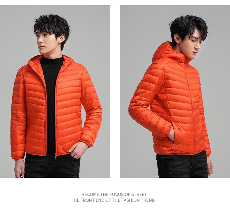 Hooded Down Jacket Ultralight Camping Trekking Hiking Waterproof - Orange