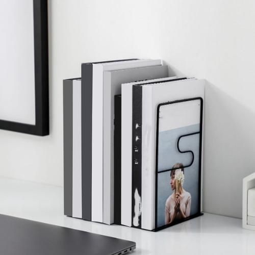 1 Pair Iron Bookends Book Stand Support Desktop Office Magazine Organizer Non Slip Rack Shelf Holder Decorative