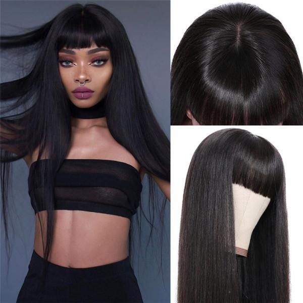 Ladies Air Bangs Long Straight Wig Head Cover