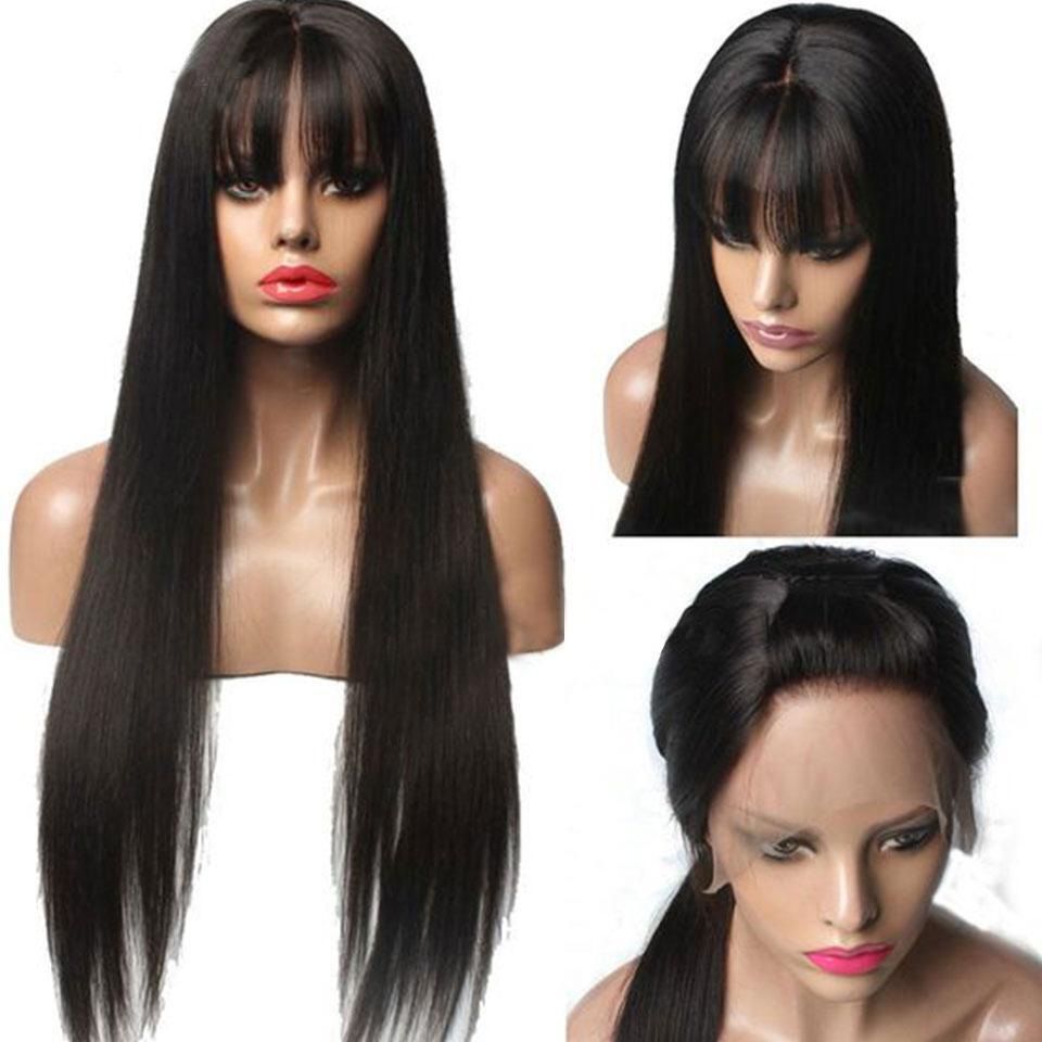 Ladies Air Bangs Long Straight Wig Head Cover