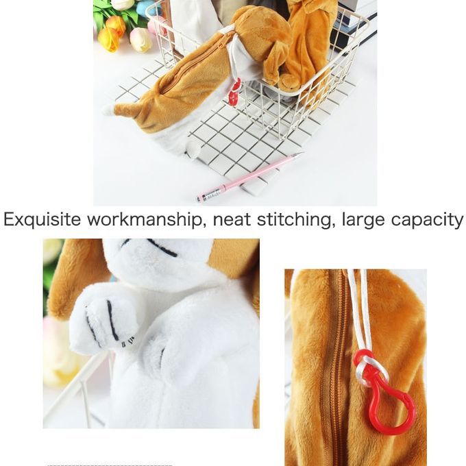 Kawaii Cartoon Plush Dog Pencil Case Cute Animal Pen Bag Box Kids School Supplies Stationery-Chihuahua Rice White
