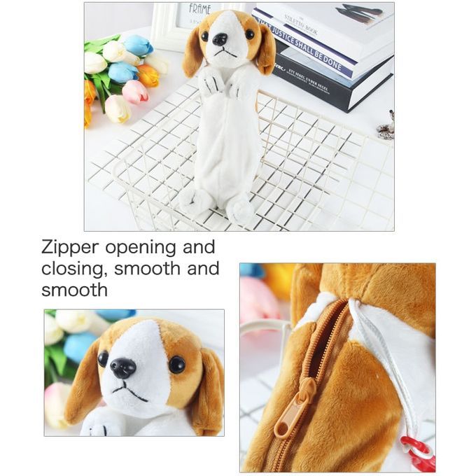 Kawaii Cartoon Plush Dog Pencil Case Cute Animal Pen Bag Box Kids School Supplies Stationery-Chihuahua Rice White