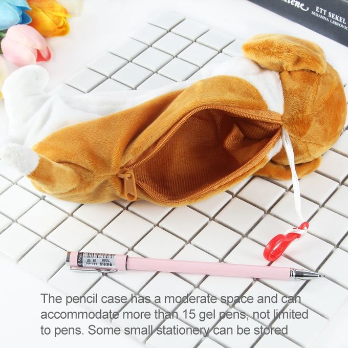 Kawaii Cartoon Plush Dog Pencil Case Cute Animal Pen Bag Box Kids School Supplies Stationery-Chihuahua Rice White