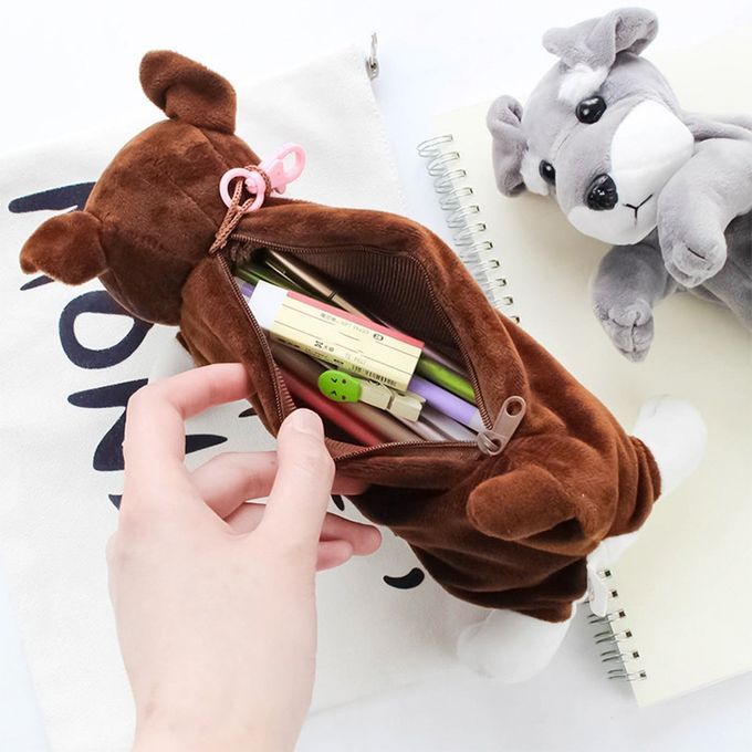 Kawaii Cartoon Plush Dog Pencil Case Cute Animal Pen Bag Box Kids School Supplies Stationery-Chihuahua Rice White