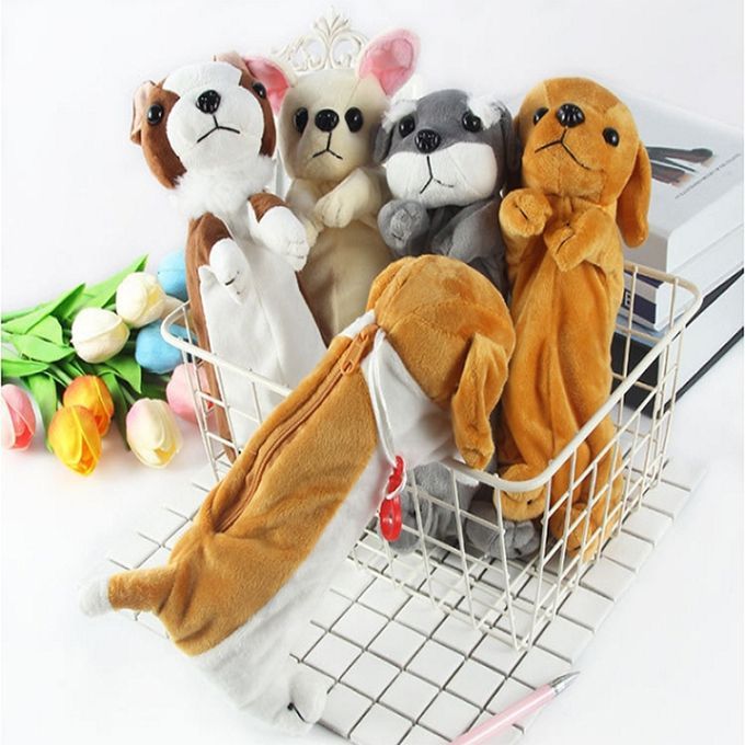 Kawaii Cartoon Plush Dog Pencil Case Cute Animal Pen Bag Box Kids School Supplies Stationery-Chihuahua Rice White