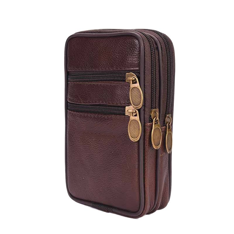 Outdoor Running Bags Men  Leather Waist Pack Bag Double Zipper Cell Mobile Phone Case Coin Purse Pocket Pouch Male Pro（C2）