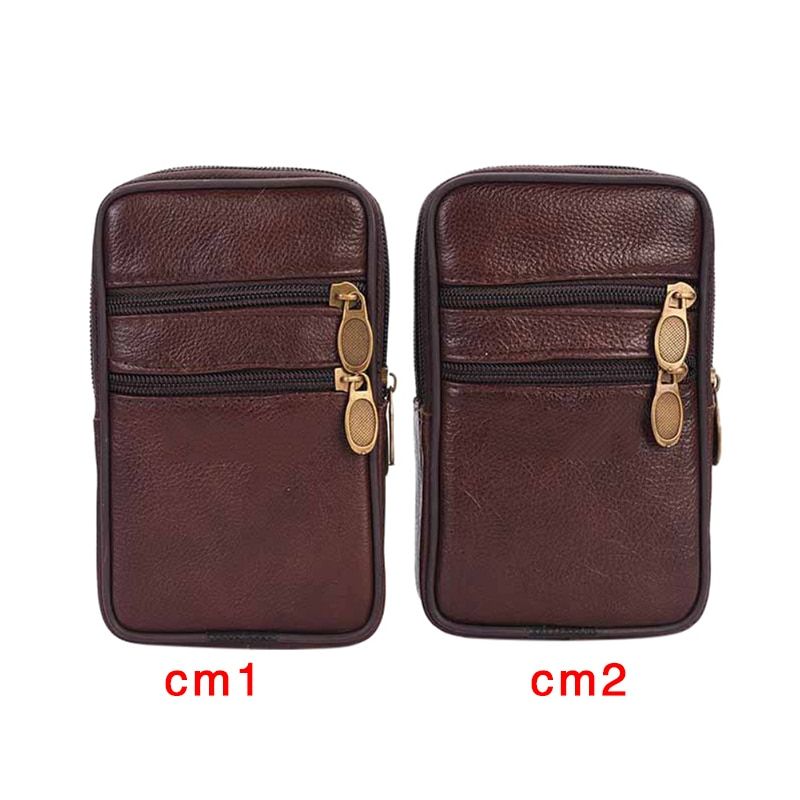 Outdoor Running Bags Men  Leather Waist Pack Bag Double Zipper Cell Mobile Phone Case Coin Purse Pocket Pouch Male Pro（C2）