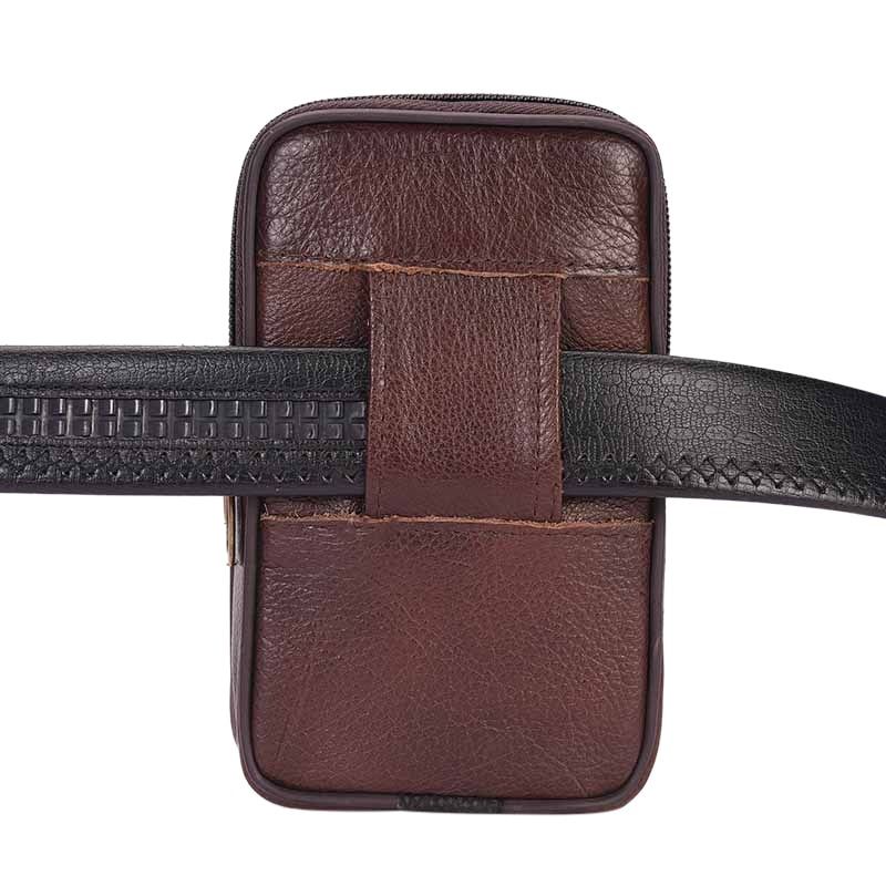 Outdoor Running Bags Men  Leather Waist Pack Bag Double Zipper Cell Mobile Phone Case Coin Purse Pocket Pouch Male Pro（C2）