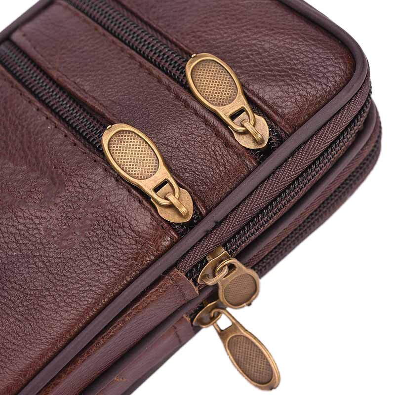 Outdoor Running Bags Men  Leather Waist Pack Bag Double Zipper Cell Mobile Phone Case Coin Purse Pocket Pouch Male Pro（C2）