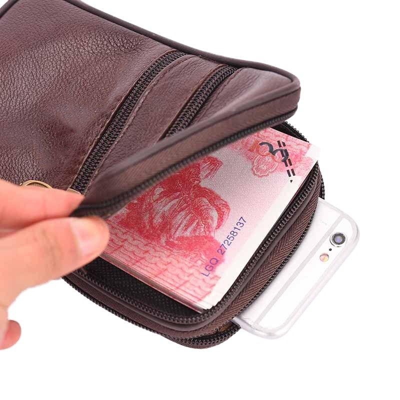 Outdoor Running Bags Men  Leather Waist Pack Bag Double Zipper Cell Mobile Phone Case Coin Purse Pocket Pouch Male Pro（C2）