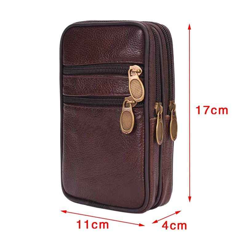 Outdoor Running Bags Men  Leather Waist Pack Bag Double Zipper Cell Mobile Phone Case Coin Purse Pocket Pouch Male Pro（C2）