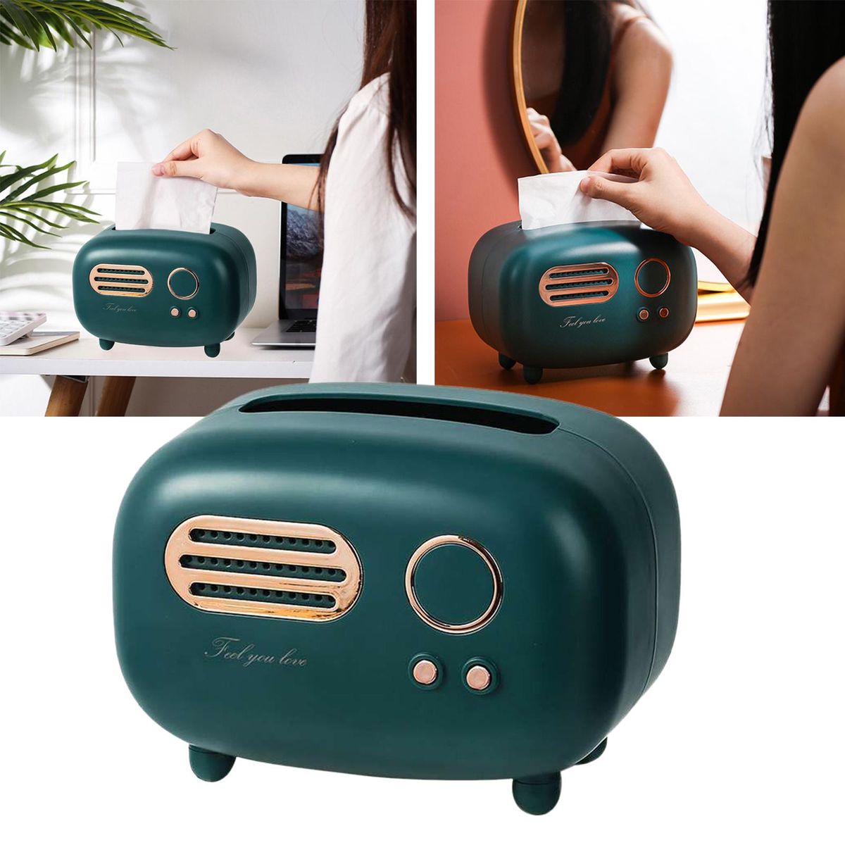 Set Of 2 Retro Radio Tissue Box Paper Dispenser Napkin