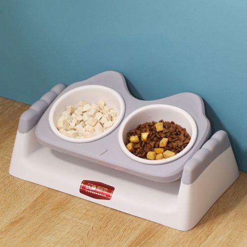 2 In 1 Cats Dogs Automatic Pet Drinking Double Bowls/ S Grey