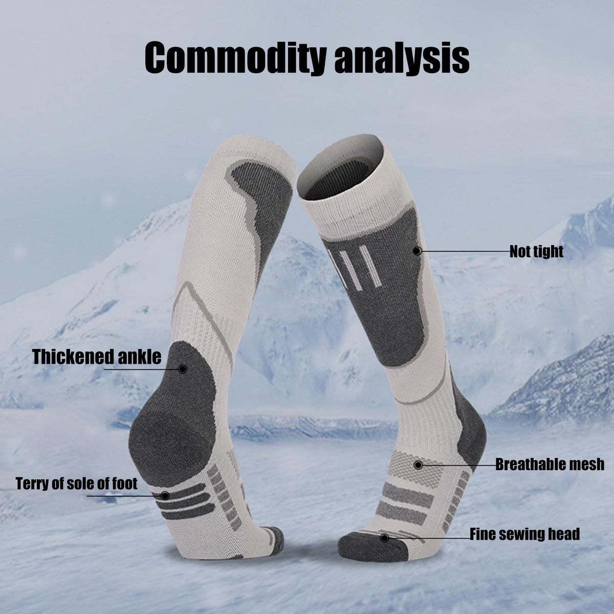 1 Pair Snowboarding Socks Thermal Climbing Hiking Stockings White Grey