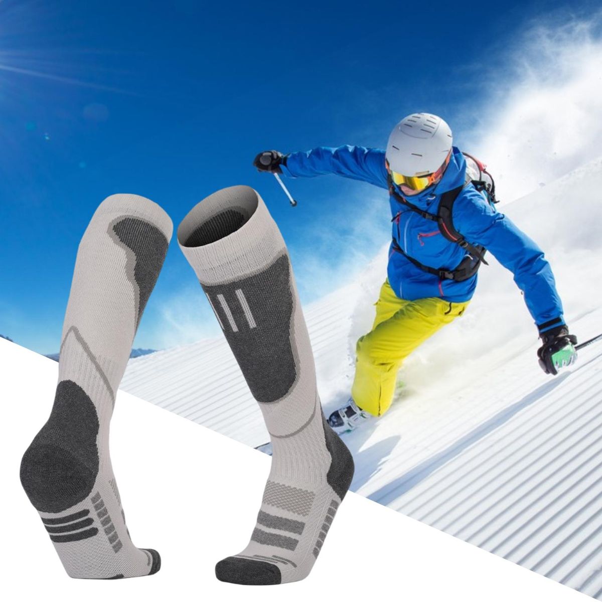 1 Pair Snowboarding Socks Thermal Climbing Hiking Stockings White Grey