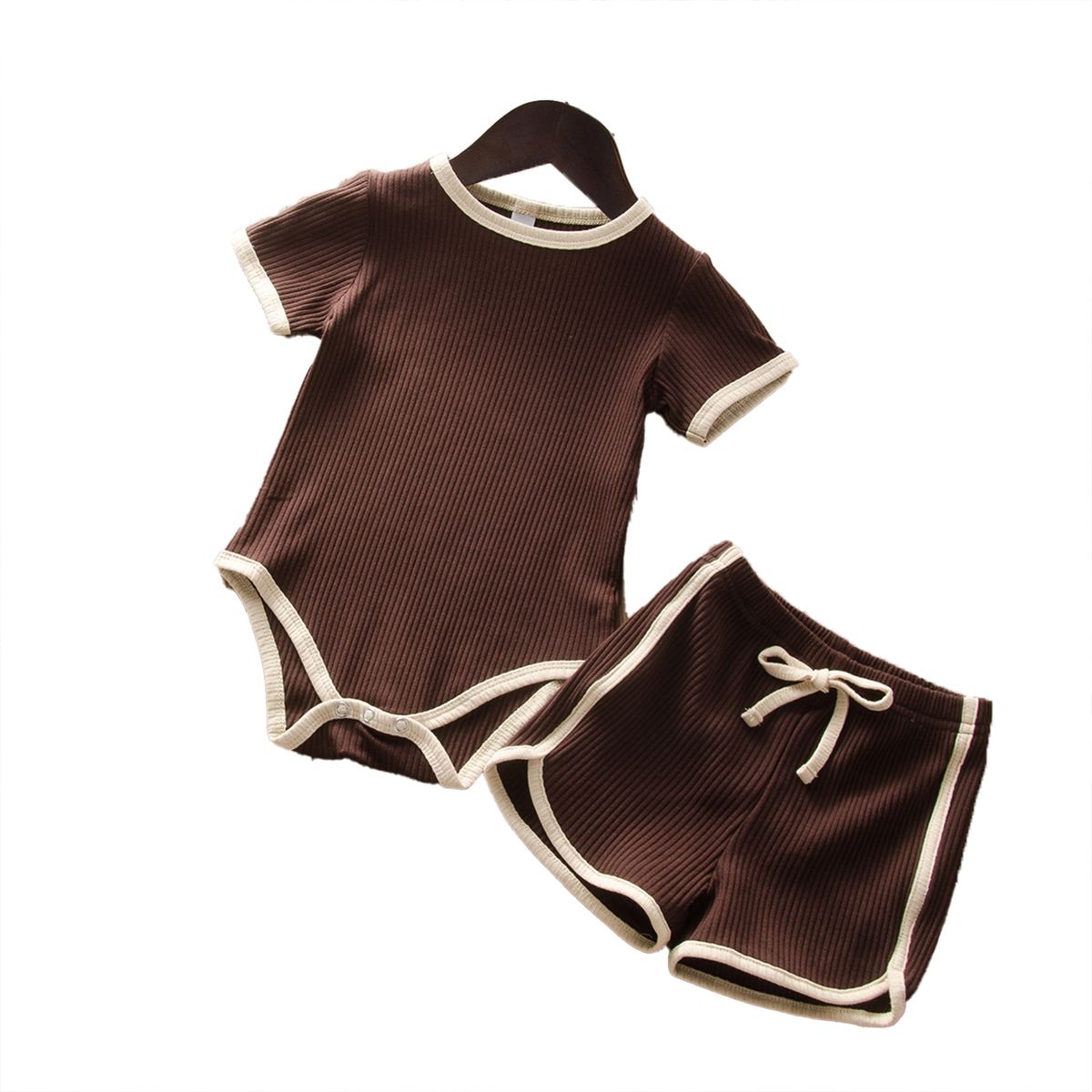 Kids Set Knitting Thin Solid Little Boys Summer Romper-Brown
