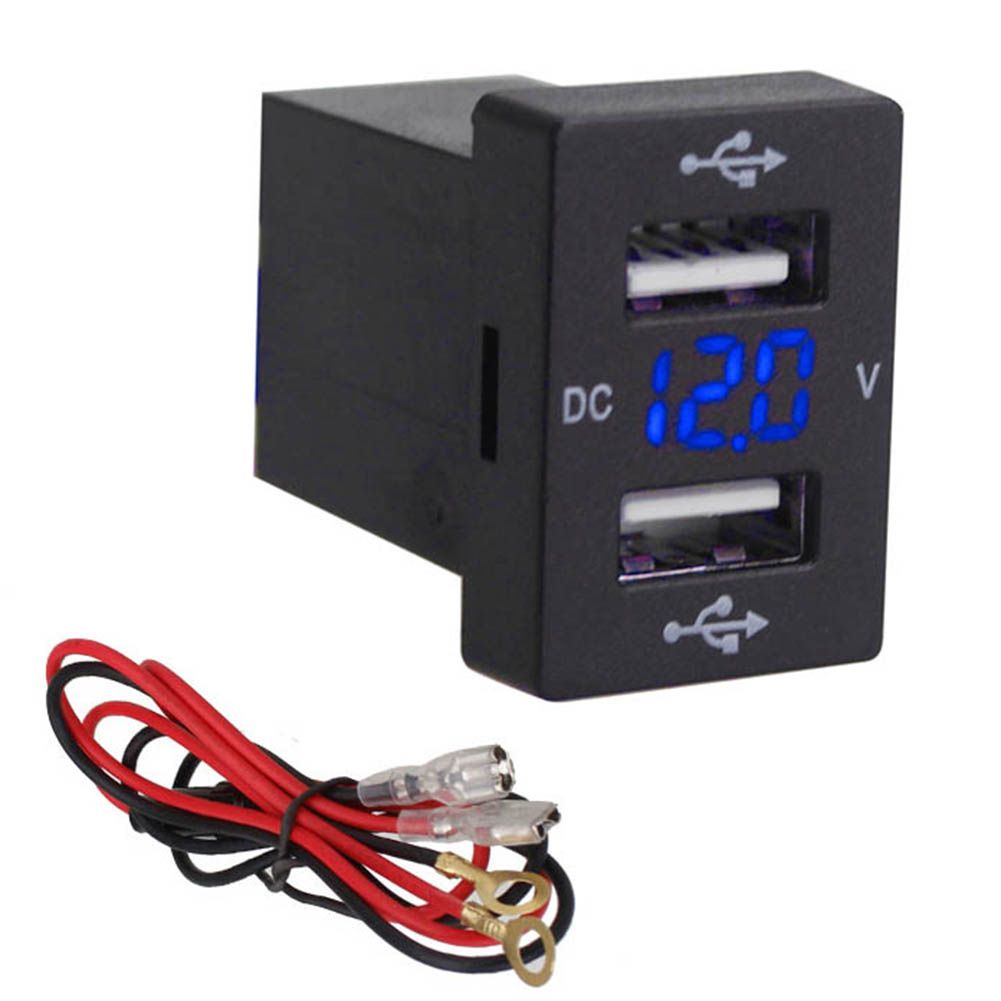 Dual USB Ports Voltage Display Fast Car Charger For Toyota New Corolla Ralink-Blue