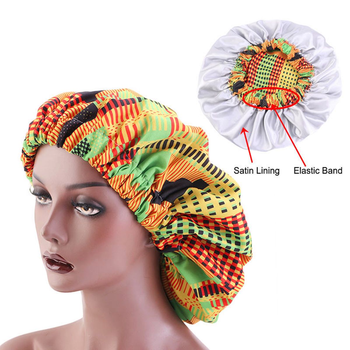 Satin Lined Bonnets Women African Pattern Print Fabric For