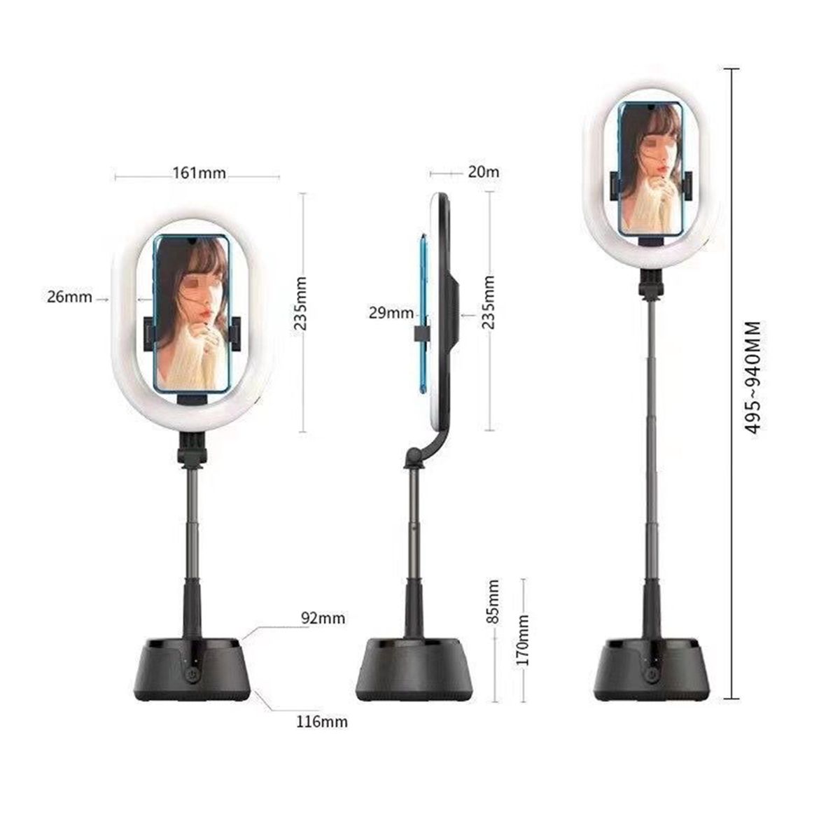 Fill Light Dimmable Adjustable Tripod Portable LED-Black
