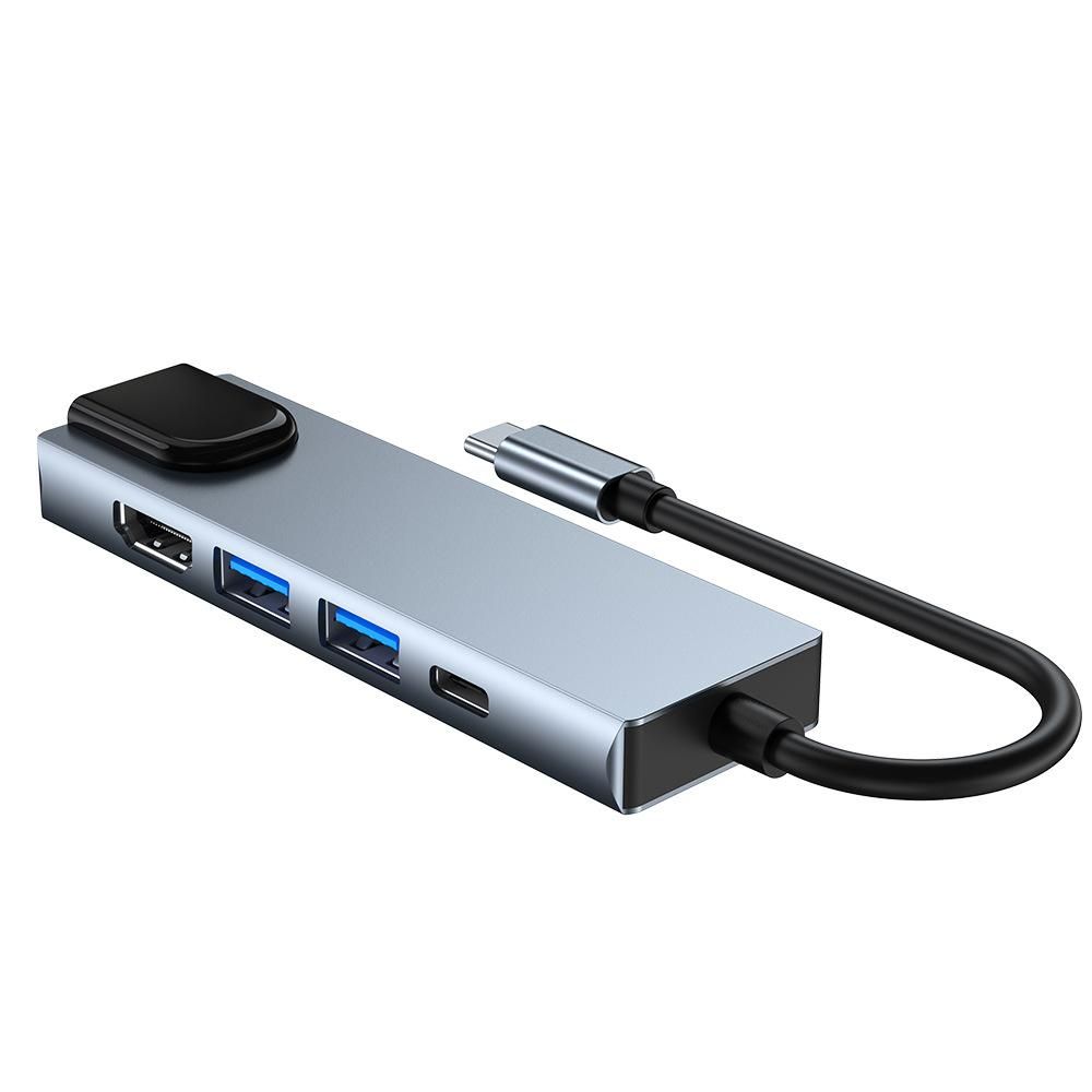 5-in-1 Type-C Hub Multifunctional Type-C Converter Aluminum Alloy Shell with 100M RJ45 HD USB2.0 USB3.0 PD Ports