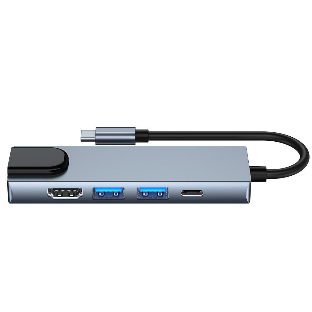 5-in-1 Type-C Hub Multifunctional Type-C Converter Aluminum Alloy Shell with 100M RJ45 HD USB2.0 USB3.0 PD Ports