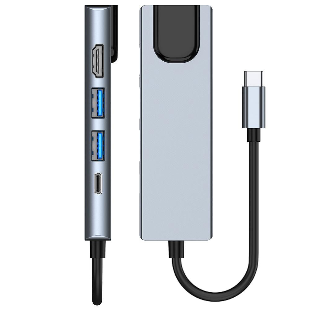 5-in-1 Type-C Hub Multifunctional Type-C Converter Aluminum Alloy Shell with 100M RJ45 HD USB2.0 USB3.0 PD Ports
