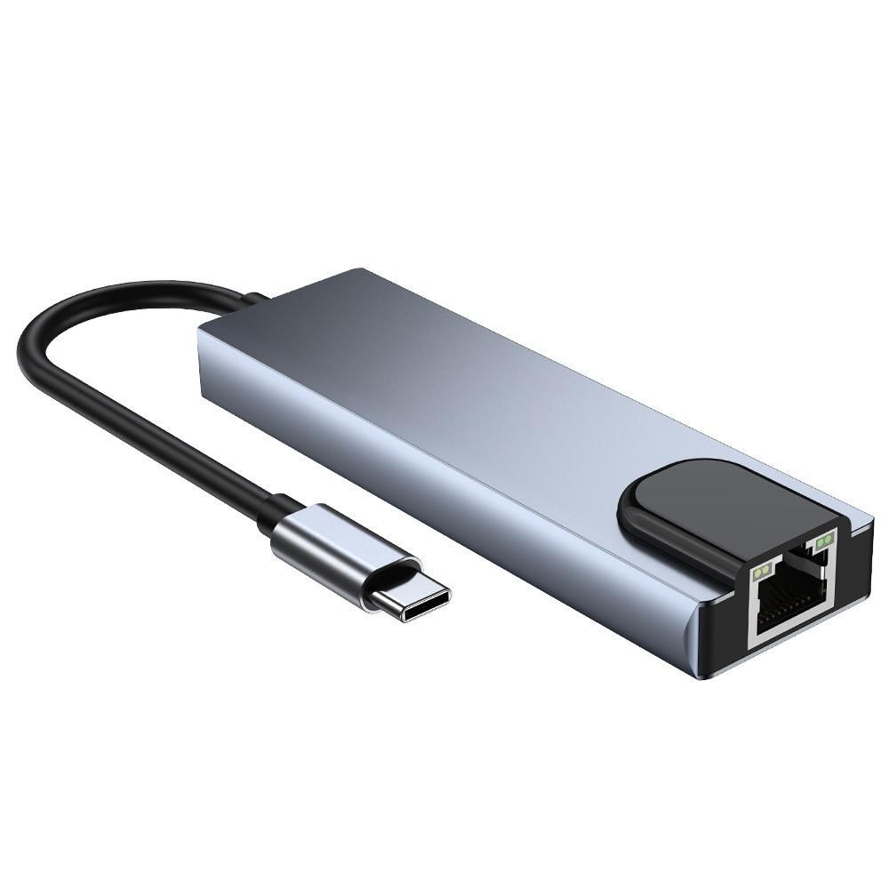 5-in-1 Type-C Hub Multifunctional Type-C Converter Aluminum Alloy Shell with 100M RJ45 HD USB2.0 USB3.0 PD Ports