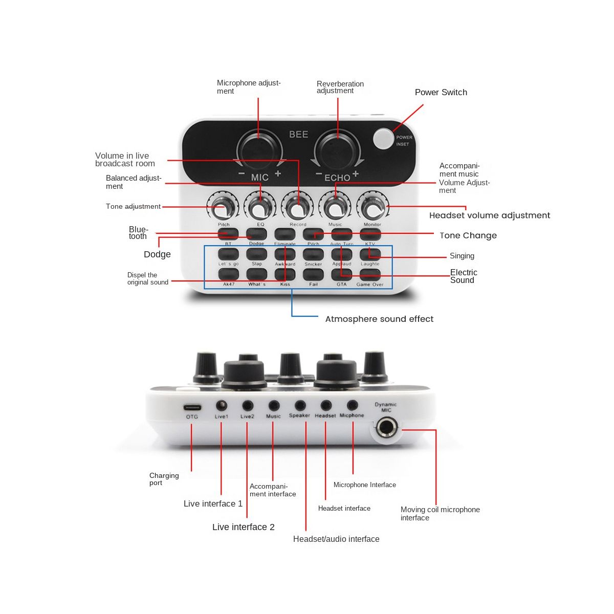 V8 Live Sound Card Audio Interface Mixer with Microphone