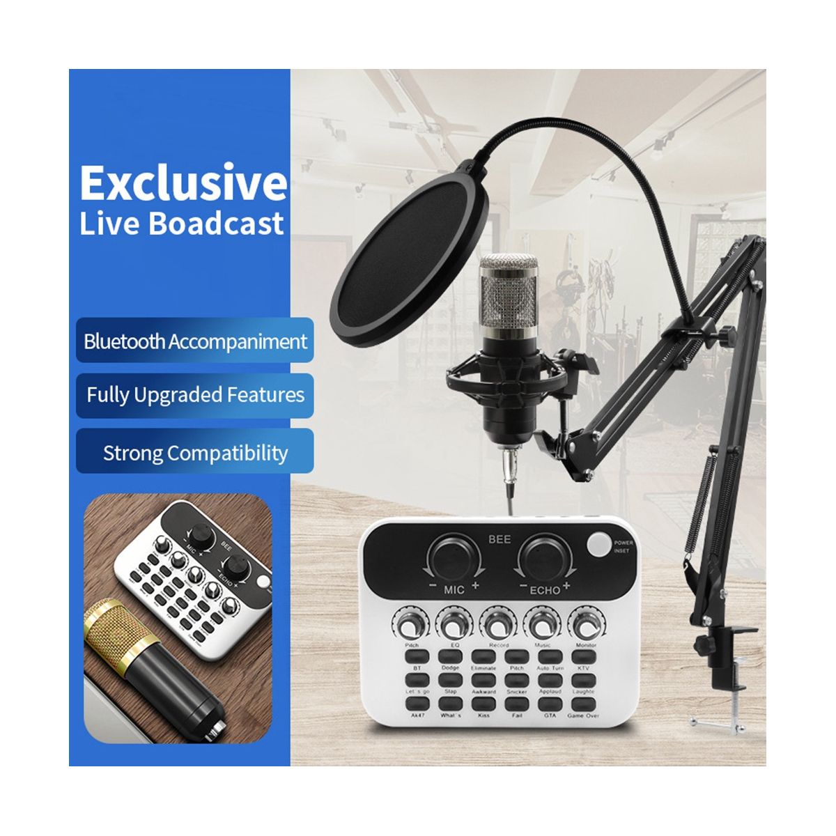 V8 Live Sound Card Audio Interface Mixer with Microphone