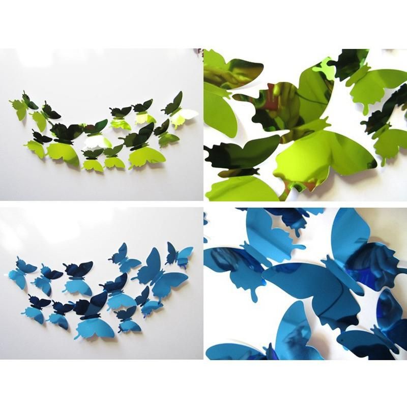 12Pcs/Set New Arrive Mirror Sliver 3D Butterfly Wall Stickers Party Wedding Decor Diy Home Decorations Purple