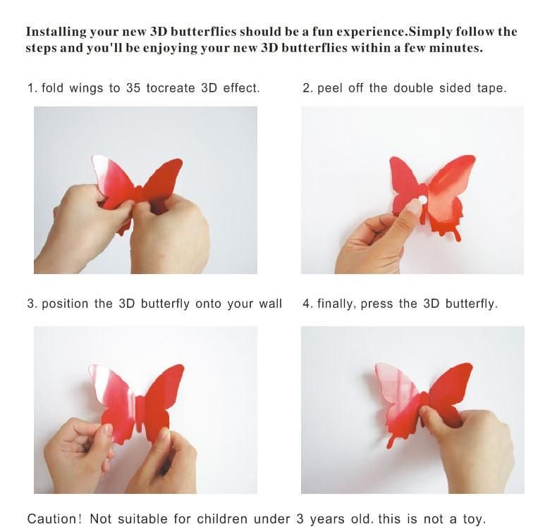 12Pcs/Set New Arrive Mirror Sliver 3D Butterfly Wall Stickers Party Wedding Decor Diy Home Decorations Purple