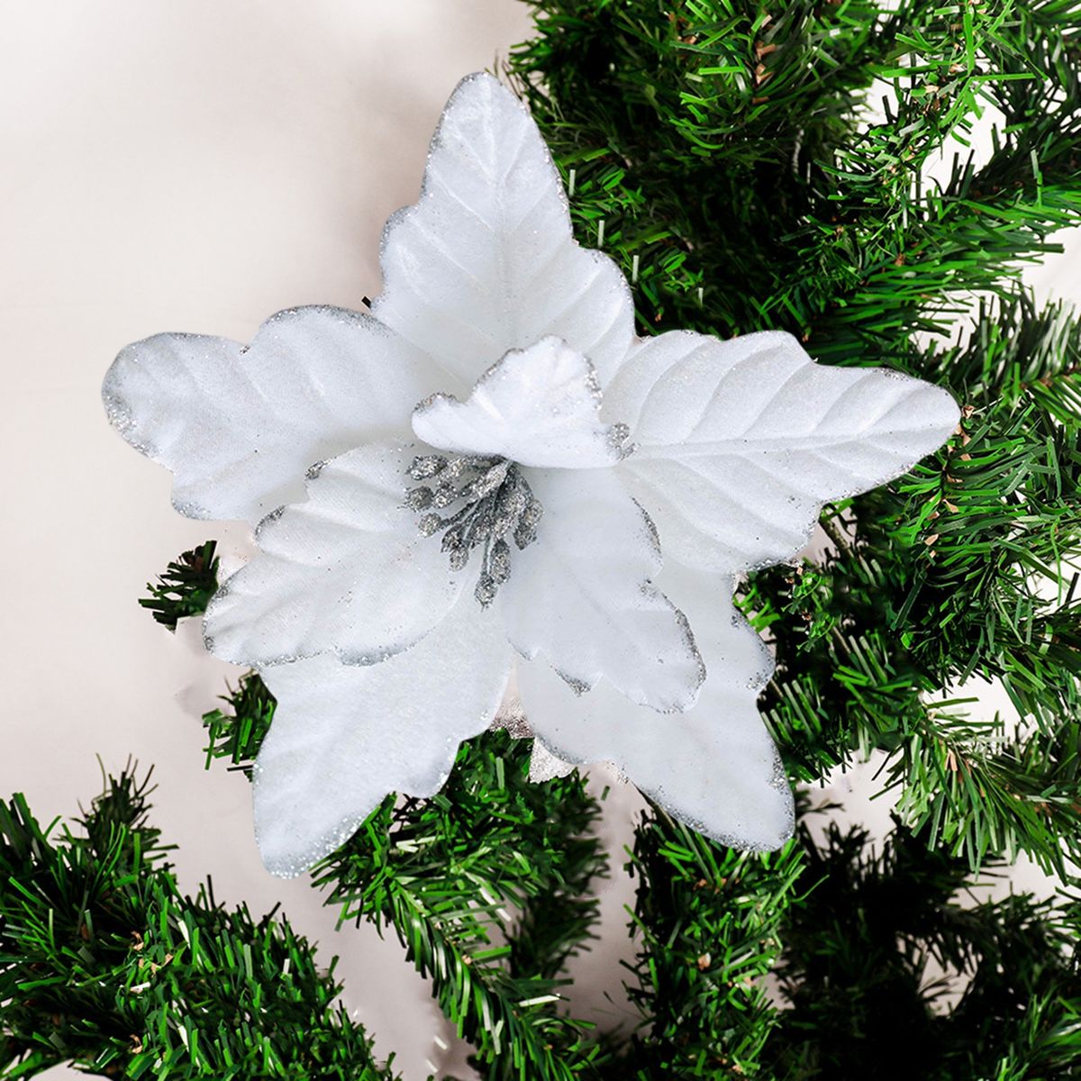 Christmas Artificial Flower Xmas Artificial Decoration Flowers White