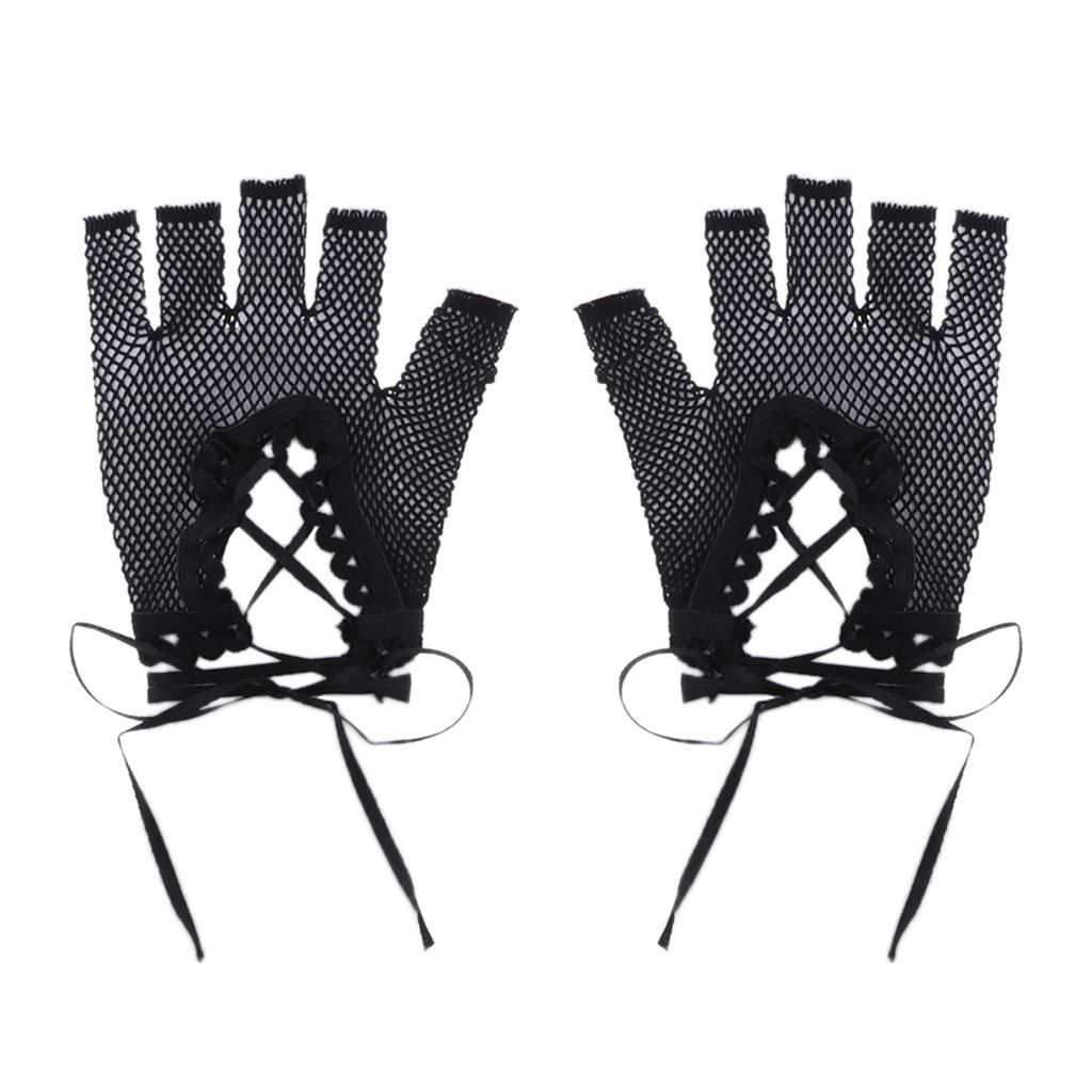 Neon Fishnet Half Finger  Ladies Stretch Waist Lace Up Short