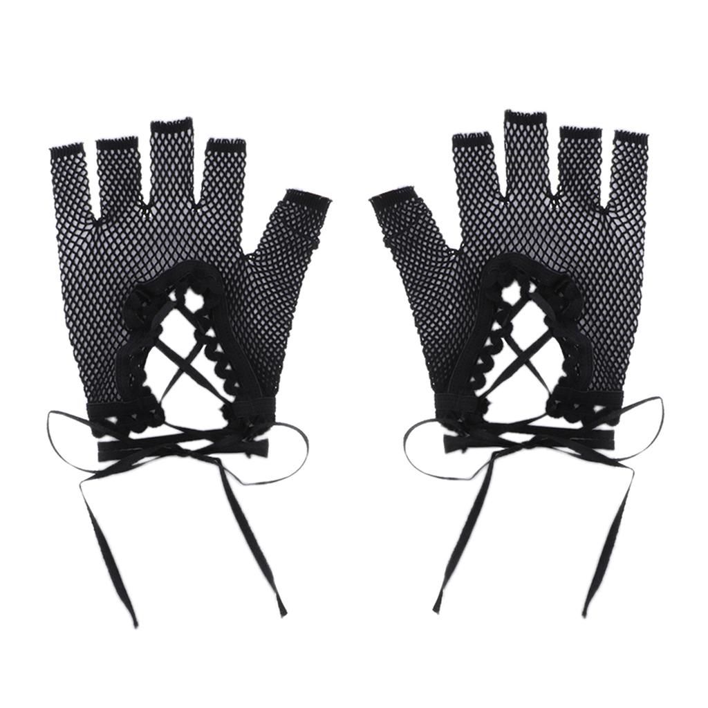 Neon Fishnet Half Finger  Ladies Stretch Waist Lace Up Short