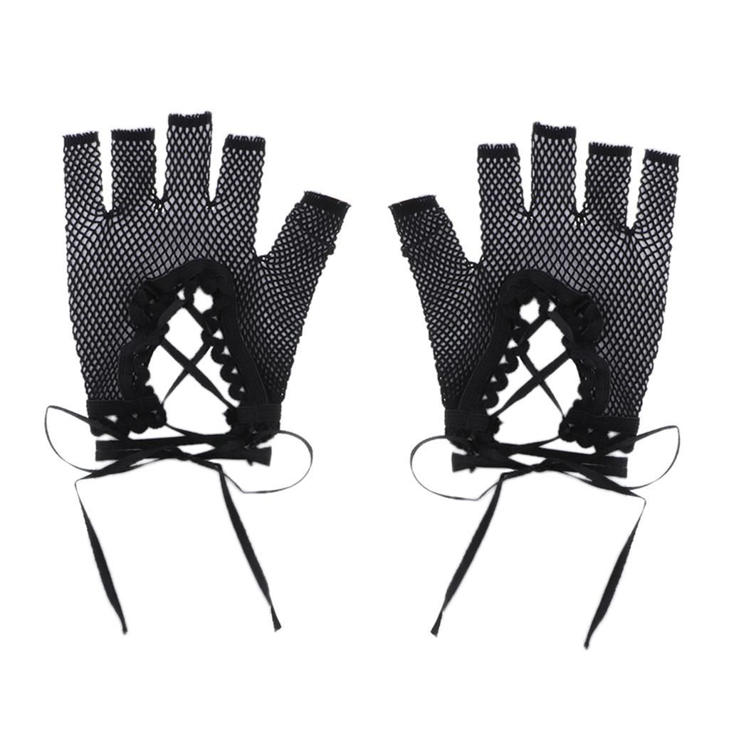 Neon Fishnet Half Finger  Ladies Stretch Waist Lace Up Short