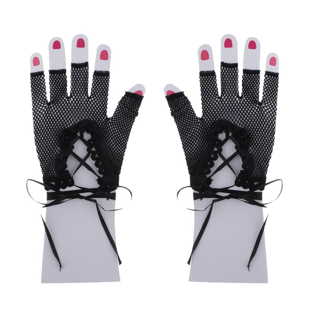 Neon Fishnet Half Finger  Ladies Stretch Waist Lace Up Short