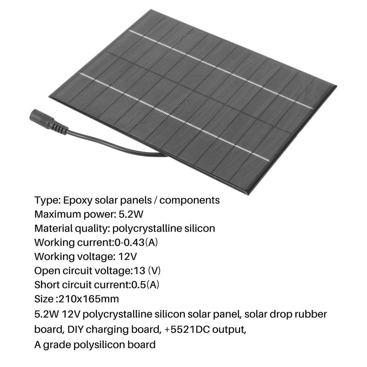 12V 52W Mini Solar Panel Polycrystalline Solar Cells Silicon Epoxy Solar DIY Module System Battery Charger  DC output
